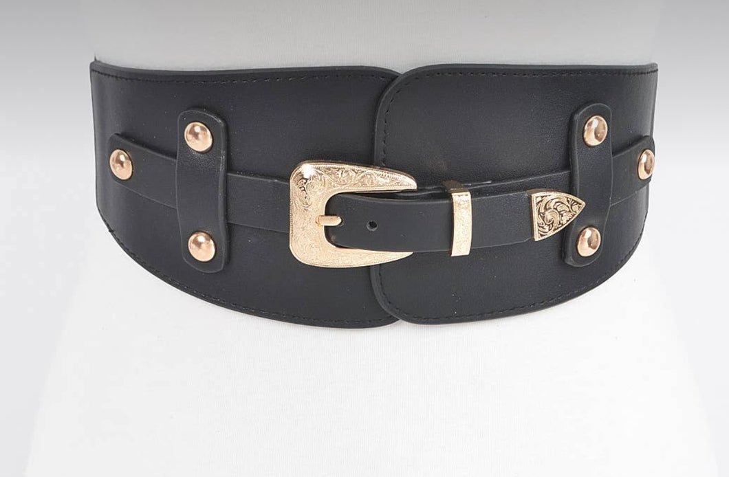 Black and Gold Wide belt buckle Elastic Waist