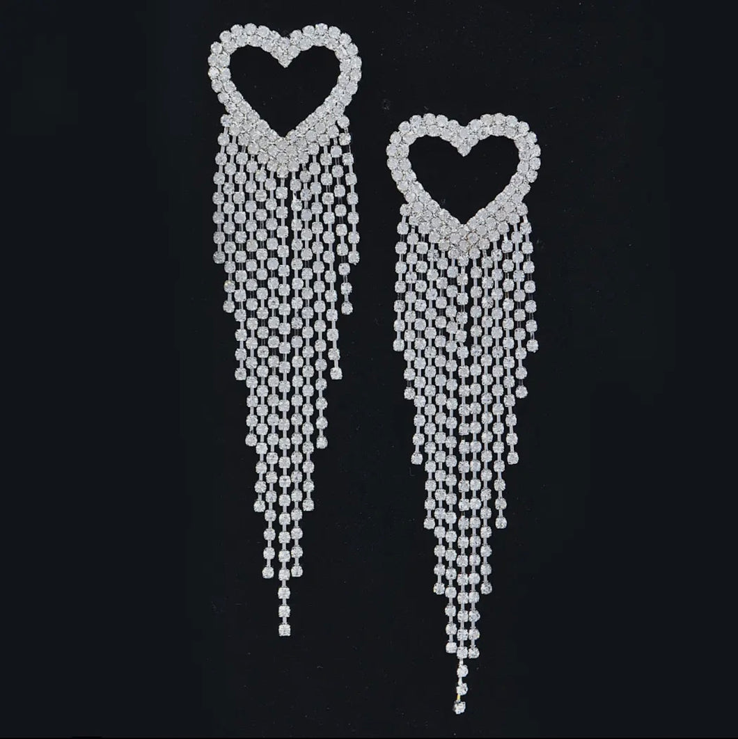 Heart Rhinestone Earrings Silver