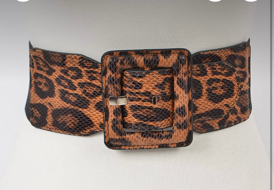 Leopard Faux Leather Plus size Elastic Belt