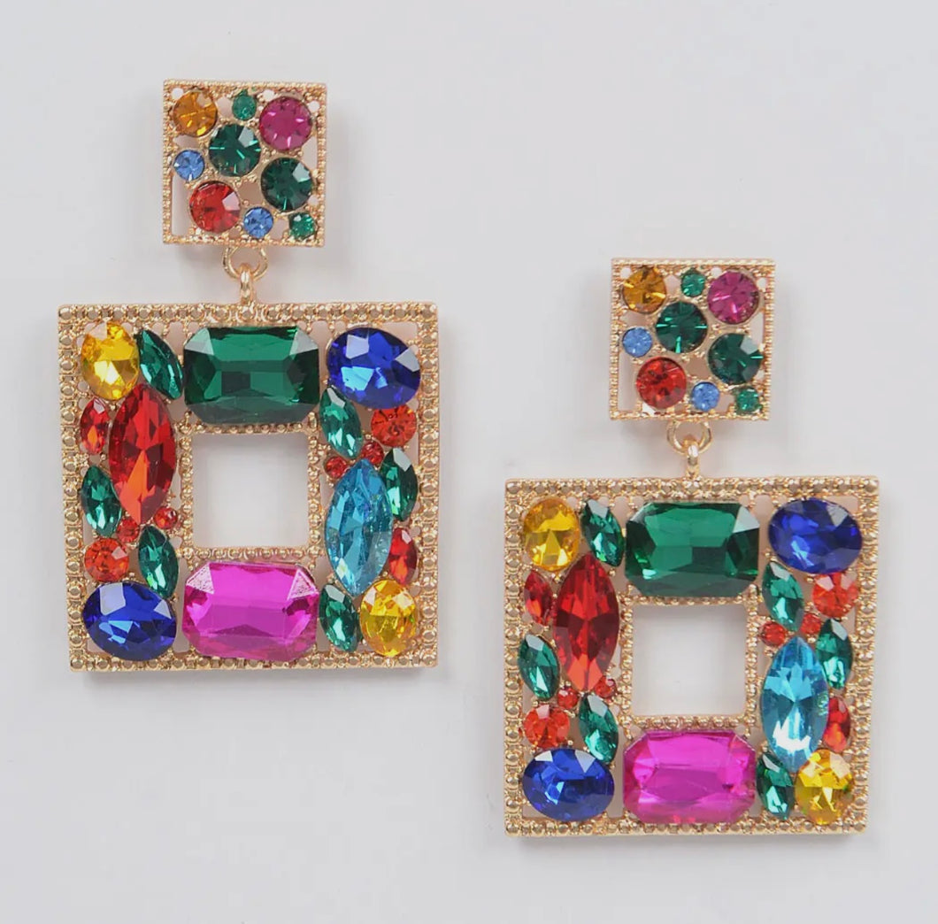 Double Square Bejeweled Earring