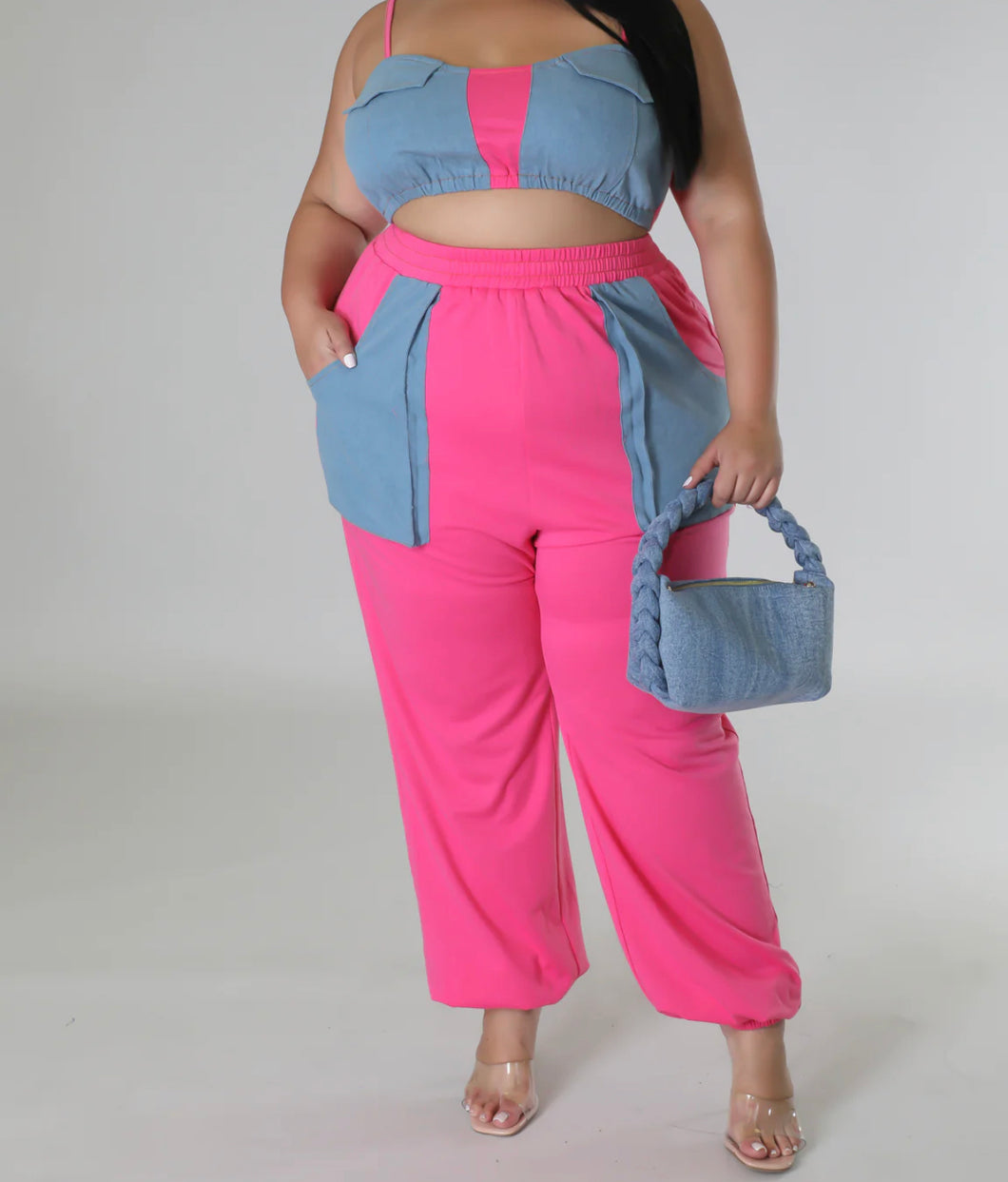 Pink and Denim Color Block Set