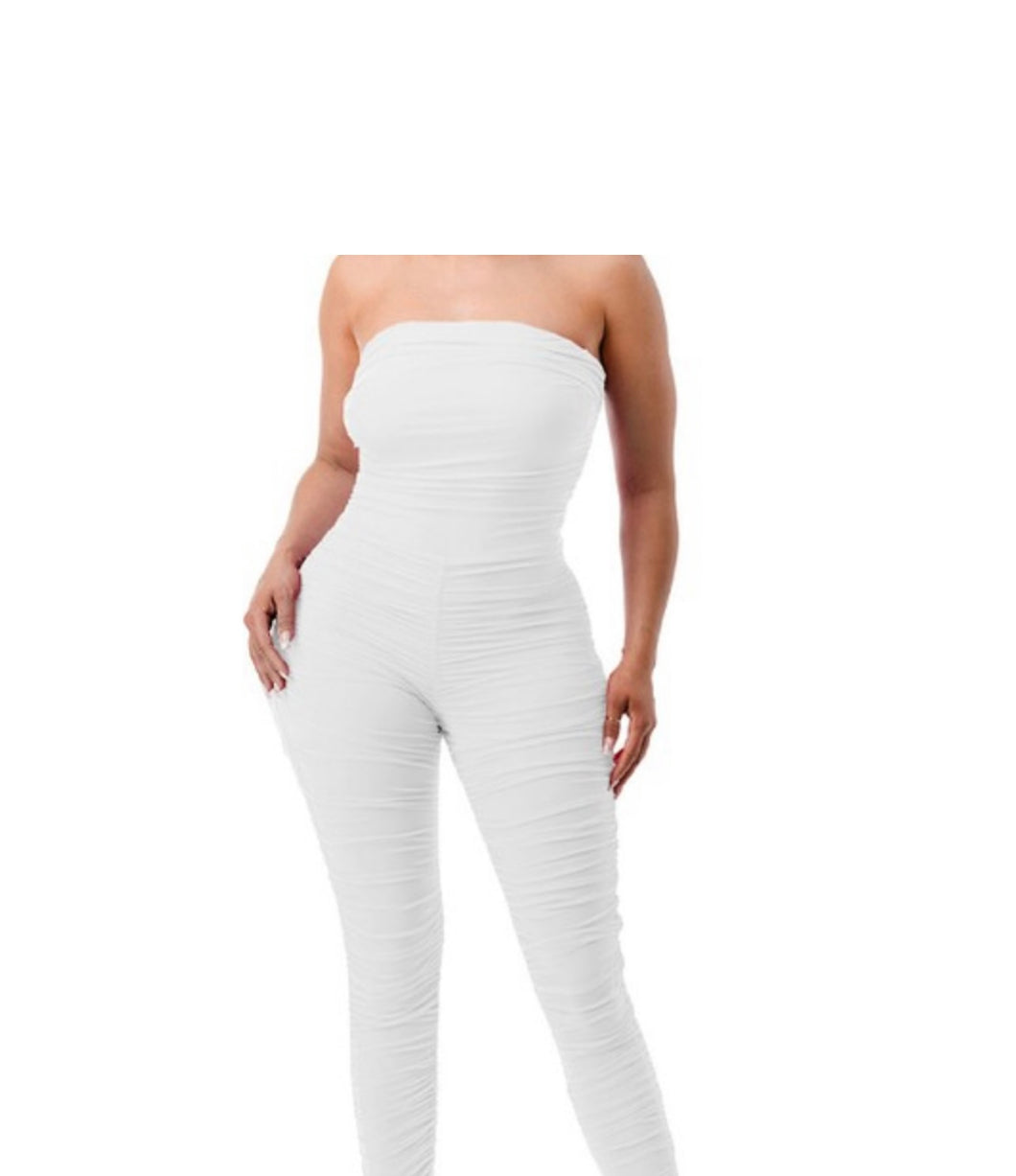 Off Shoulder Ruched Bodycon Jumpsuit