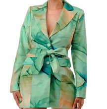Load image into Gallery viewer, Green Tie Waist Blazer Jacket

